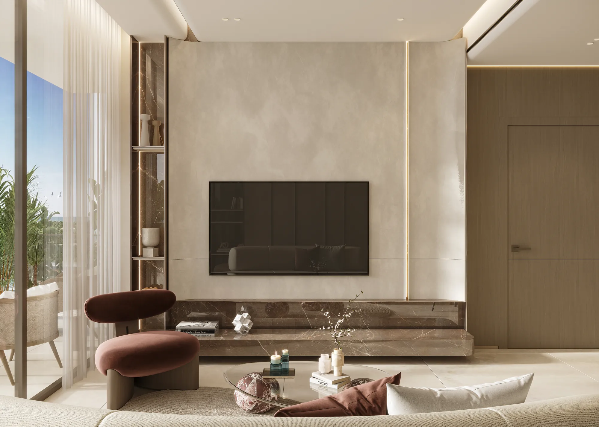 One bedroom apartment living room view 4